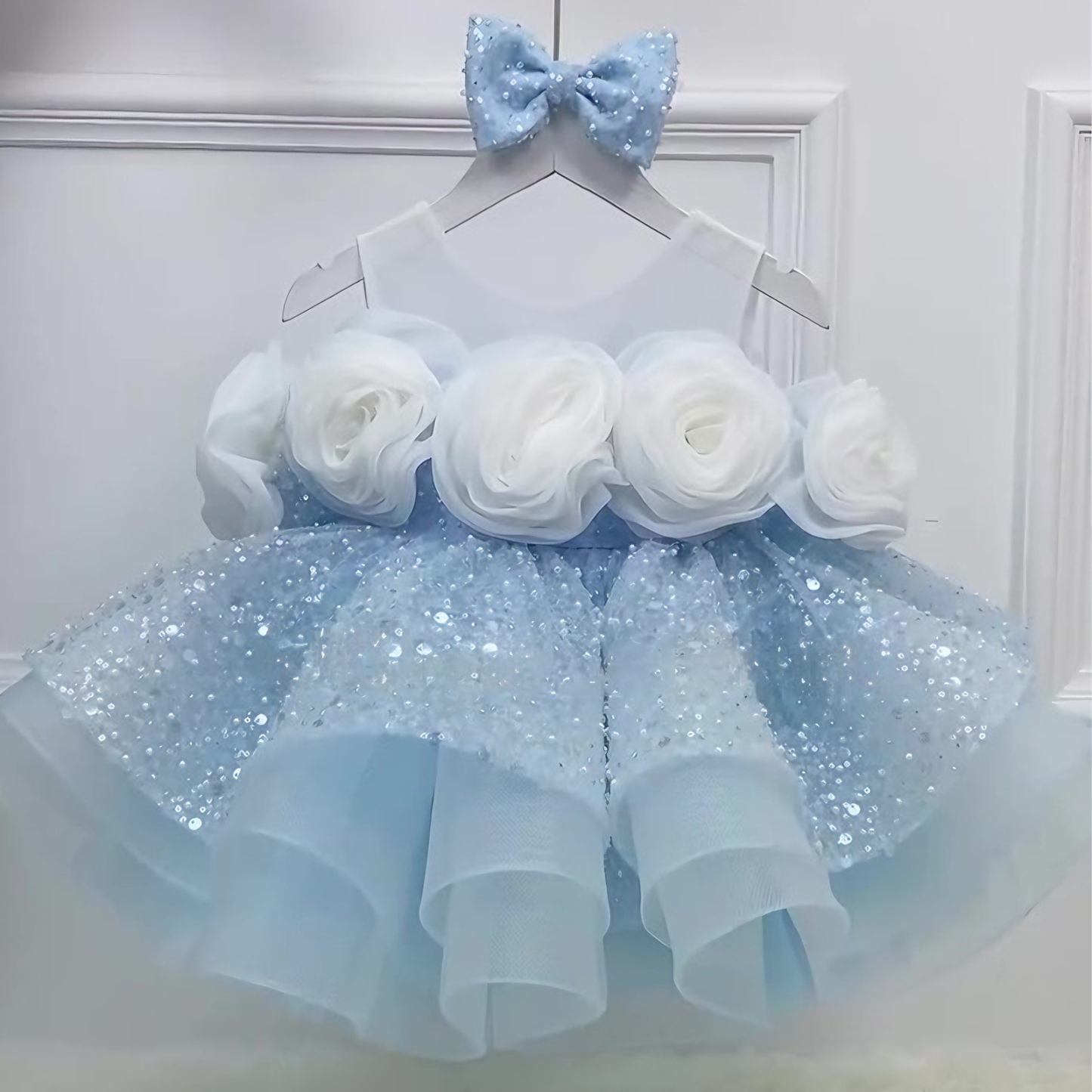 Glitter Rosette Sequins Sleeveless Midi Dresses - Blue - 6Y - image 3