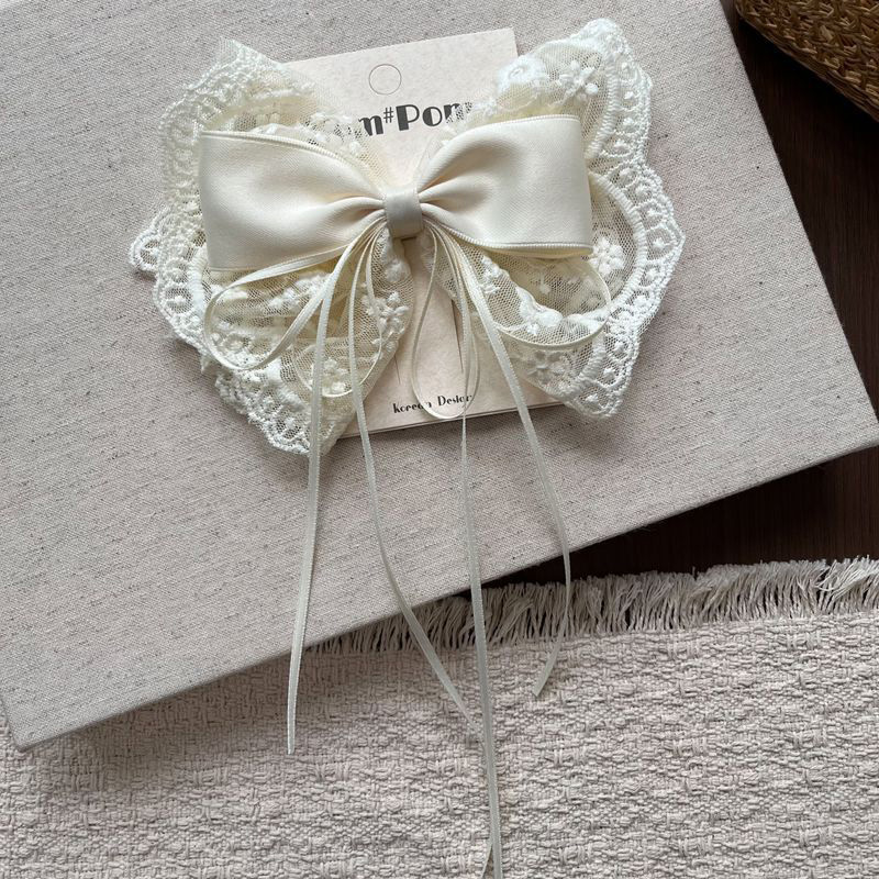 Solid With Bow Barrette - Lace Hair Clip - 4-12Y - image 4