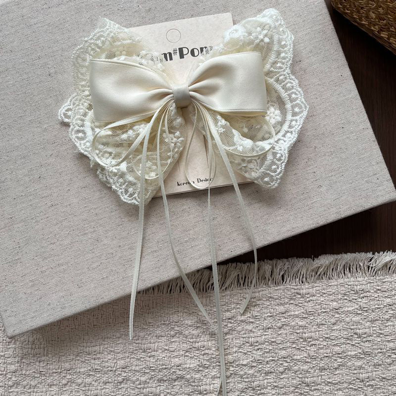 Solid With Bow Barrette - Lace Hair Clip - 4-12Y - image 4