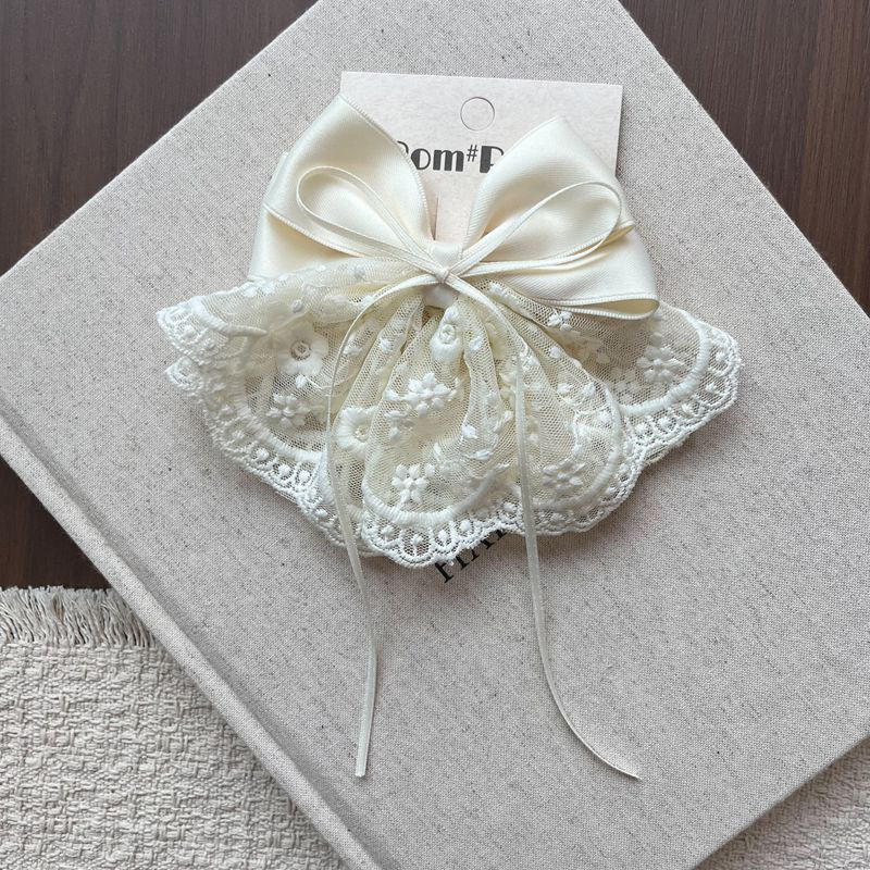 Solid With Bow Barrette - Lace Ribbon Hair Clip - 4-12Y - image 5