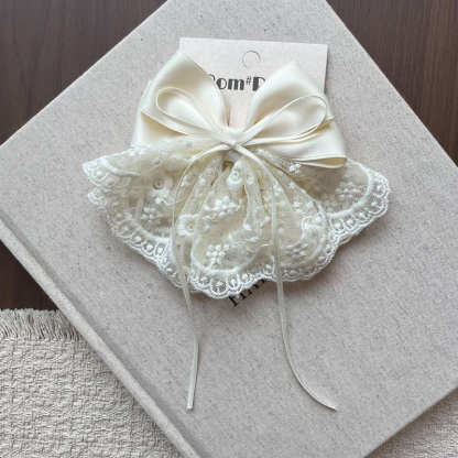 Solid With Bow Barrette - Lace Ribbon Hair Clip - 4-12Y - image 5