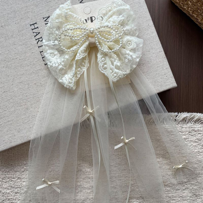 Solid With Bow Barrette - Lace Pearl Hair Clip - 4-12Y - image 7