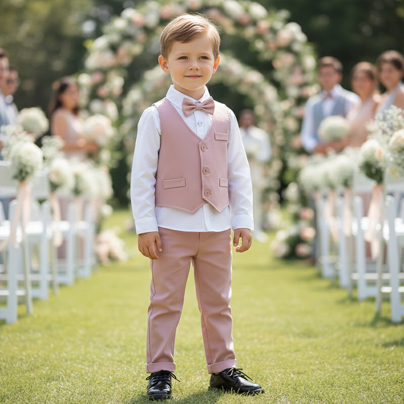 Cotton Bow Overalls Long Sleeve Regular 3-piece Formal Suit - image 3