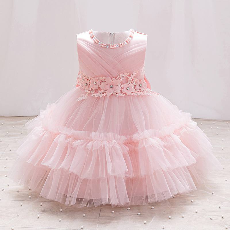 Mesh Applique Sleeveless Midi Dresses - Pink - 5-6Y - image 1