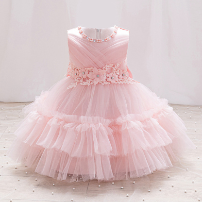 Mesh Applique Sleeveless Midi Dresses - Pink - 5-6Y - image 1