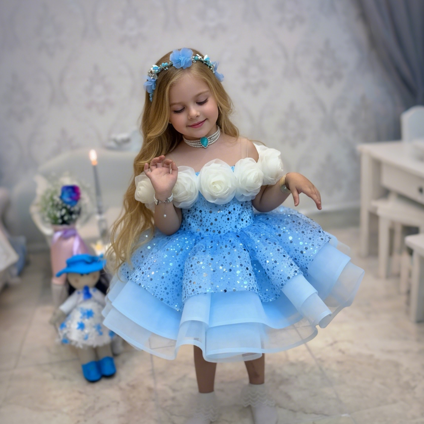 Glitter Rosette Sequins Sleeveless Midi Dresses - image 1