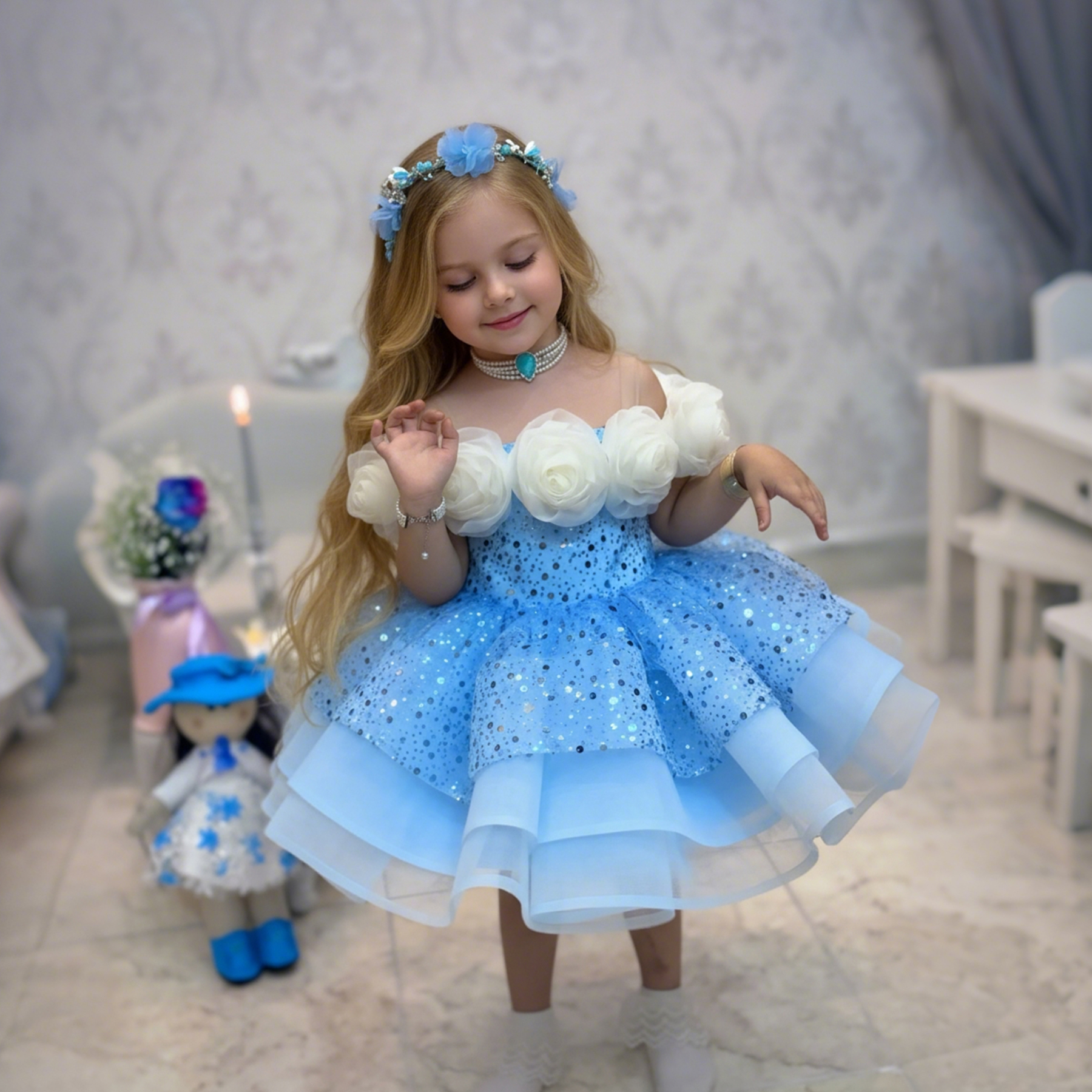 Glitter Rosette Sequins Sleeveless Midi Dresses - image 1