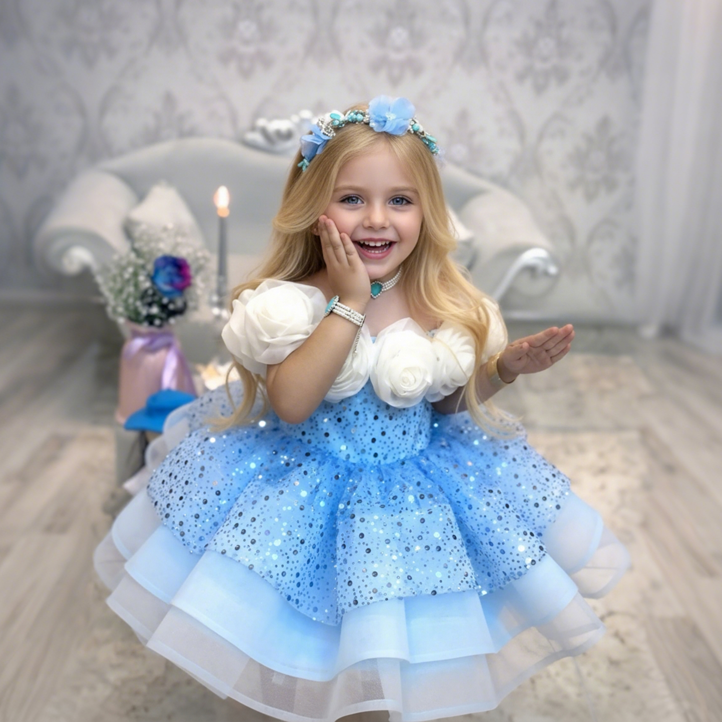 Glitter Rosette Sequins Sleeveless Midi Dresses - image 6