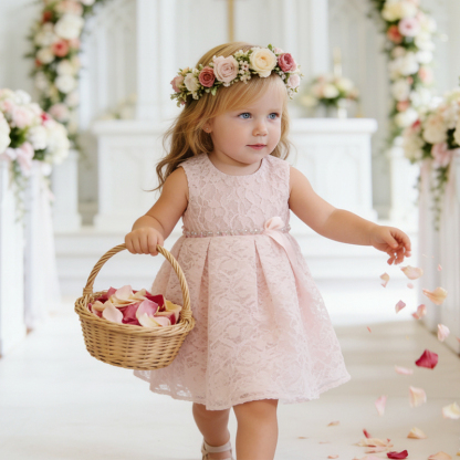 Lace Imitation Pearls Bow Sleeveless Mid-long Dresses - image 3