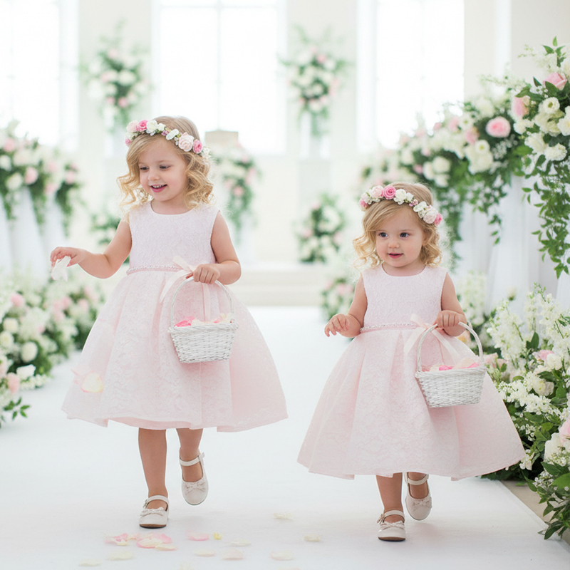 Lace Imitation Pearls Bow Sleeveless Mid-long Dresses - image 2