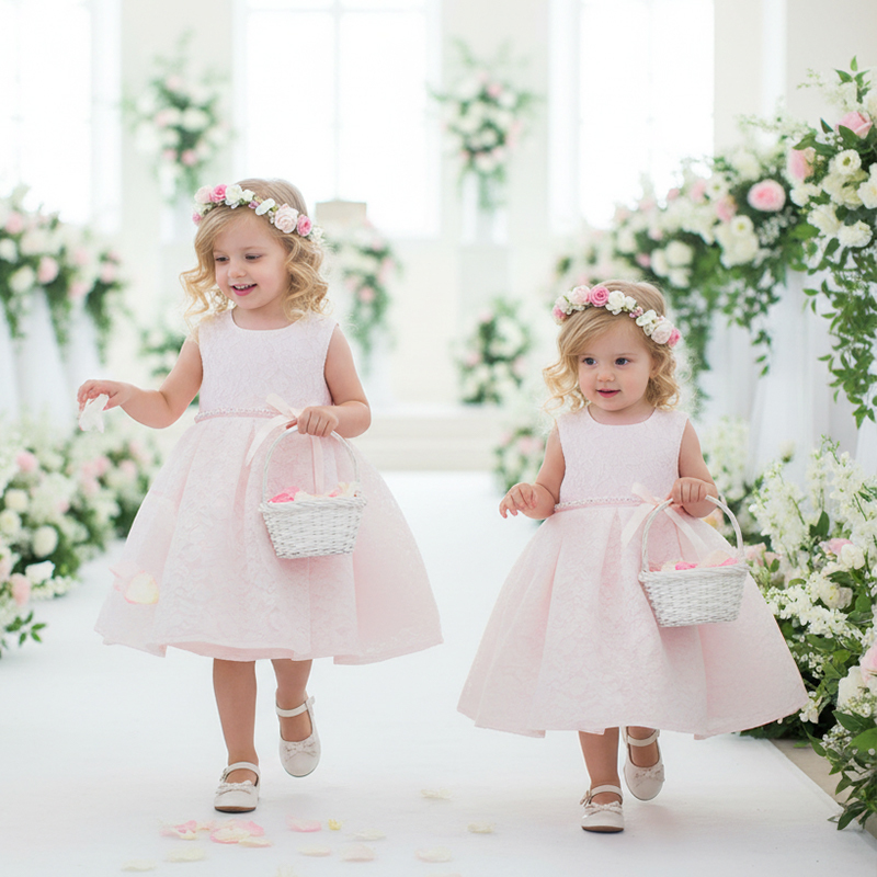 Lace Imitation Pearls Bow Sleeveless Mid-long Dresses - image 2