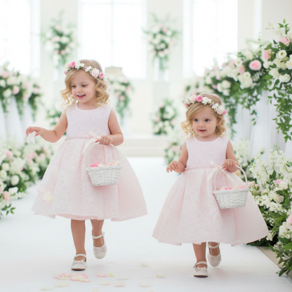 Lace Imitation Pearls Bow Sleeveless Mid-long Dresses - image 2