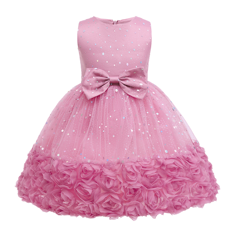 [Archive Sale] Lace Rosette Bow Sleeveless Mid-long Dresses - Pink - 4-5Y【120cm】 - image 1