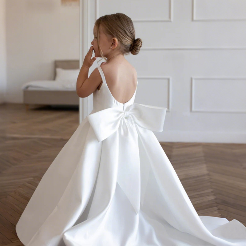 Satin Bow Sleeveless Maxi Dresses - White(Ships in 24 Hours) - 12Y - image 1
