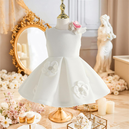 Scuba Knit Rosette Sleeveless Midi Dresses - White - 7Y - image 1