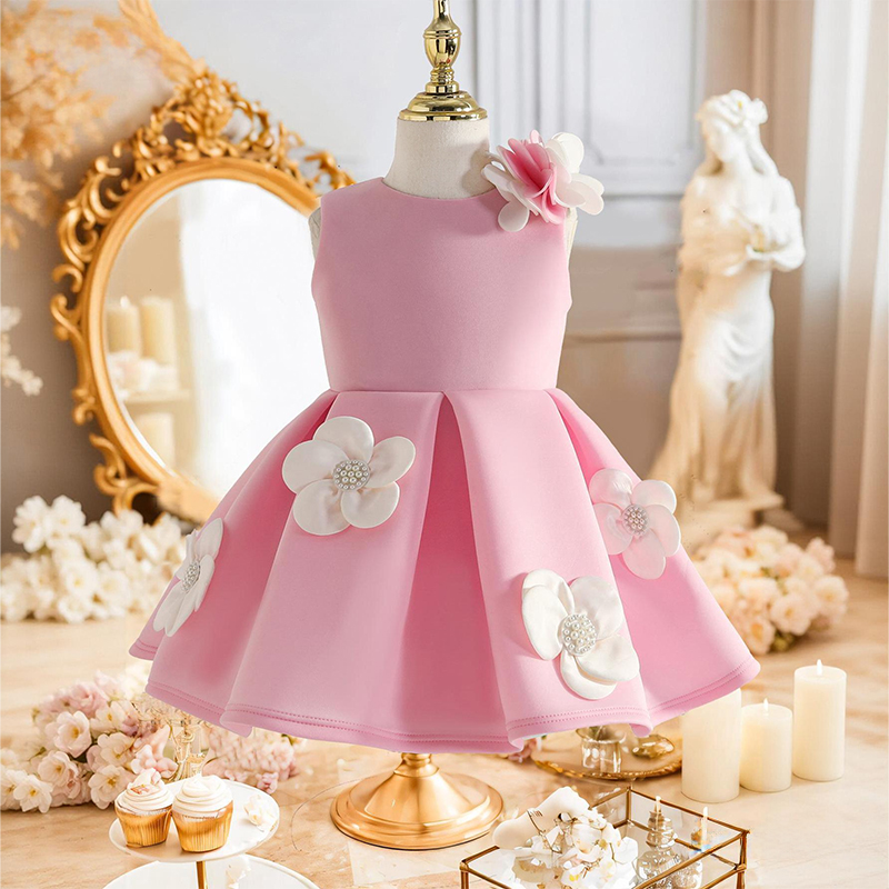 Scuba Knit Rosette Sleeveless Midi Dresses - Pink - 7Y - image 3