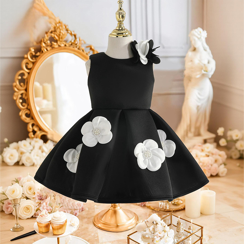 Scuba Knit Rosette Sleeveless Midi Dresses - Black - 7Y - image 4