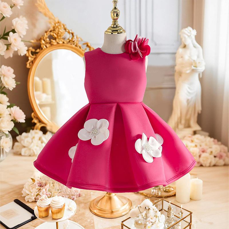 Scuba Knit Rosette Sleeveless Midi Dresses - Rose - 7Y - image 5