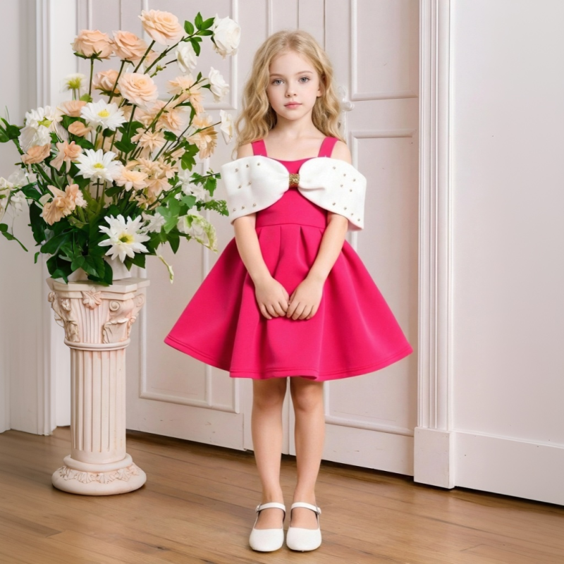 Scuba Knit Bow Short Sleeve Midi Dresses - image 2