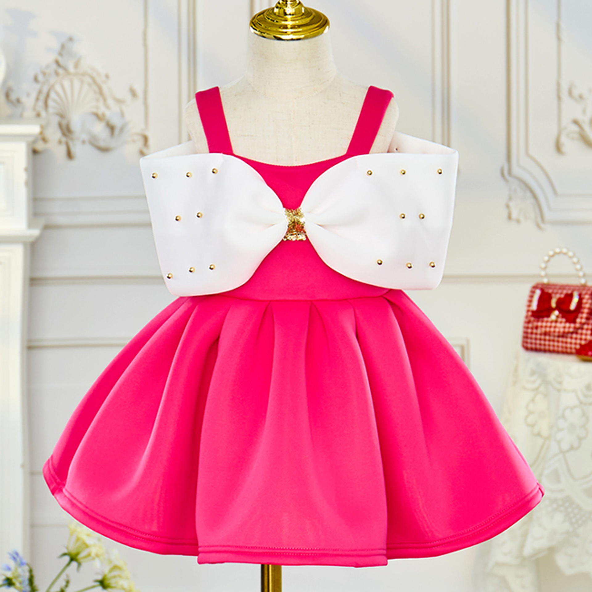Scuba Knit Bow Short Sleeve Midi Dresses - Rose - 7Y - image 1