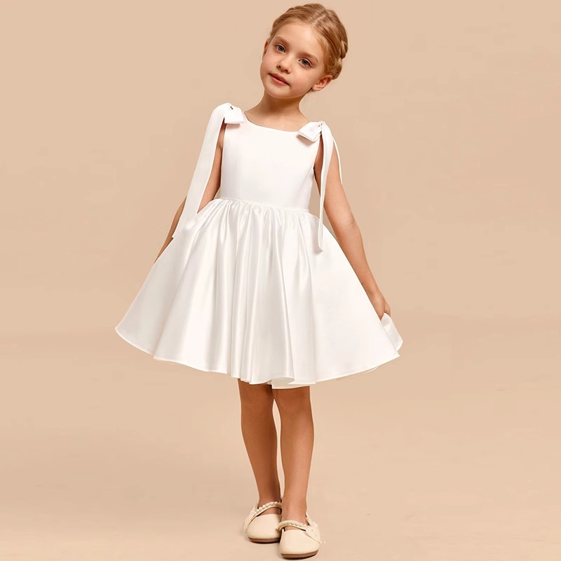 Satin Bow Sleeveless Midi Dresses - White - 15-16Y - image 1