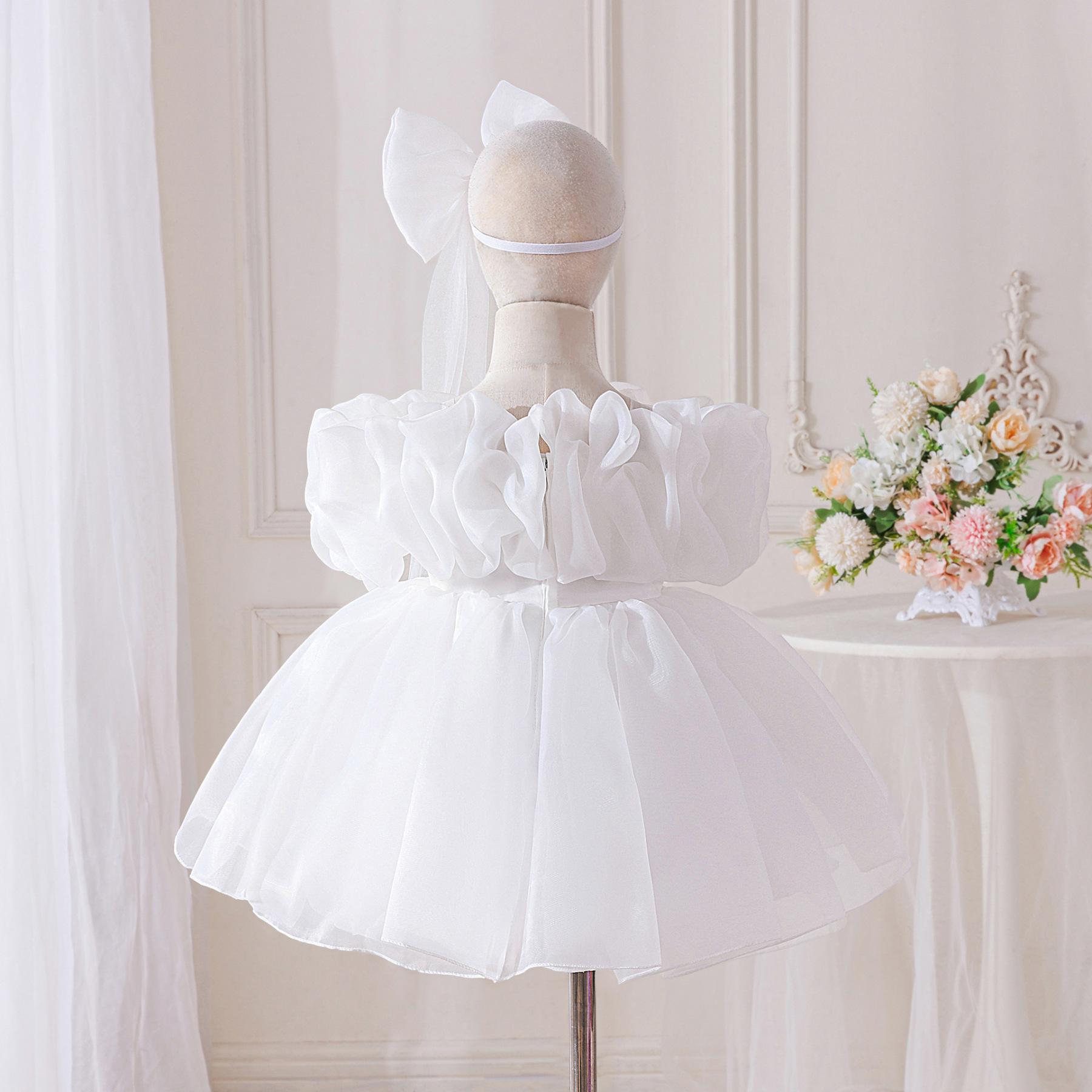 Organza Rosette Short Sleeve Midi Dresses - image 11