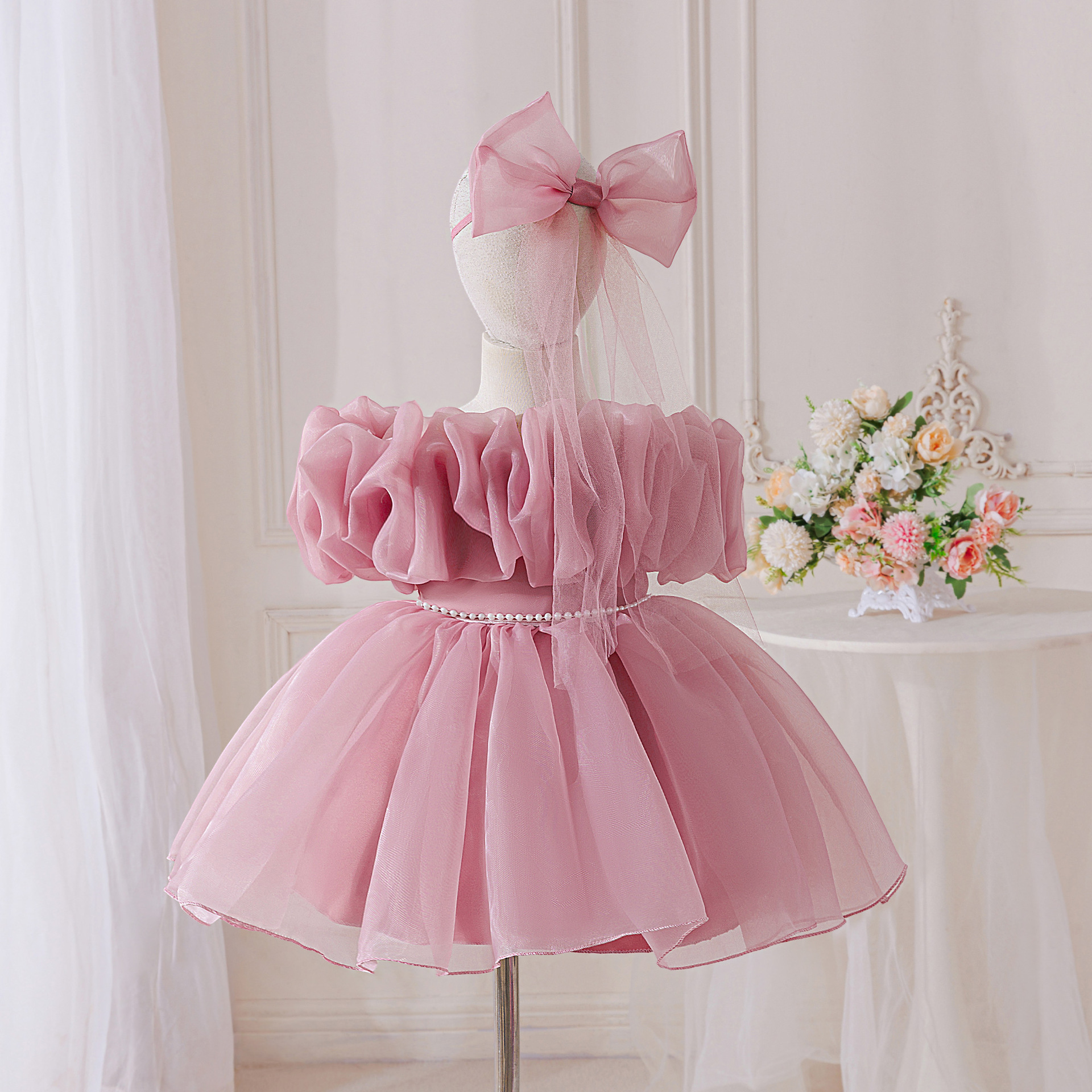 Organza Rosette Short Sleeve Midi Dresses - image 2