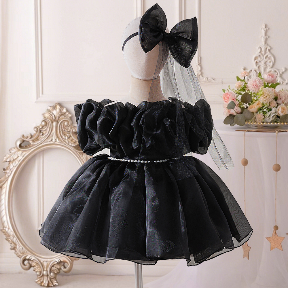 Organza Rosette Short Sleeve Midi Dresses - Black - 2-3Y - image 16