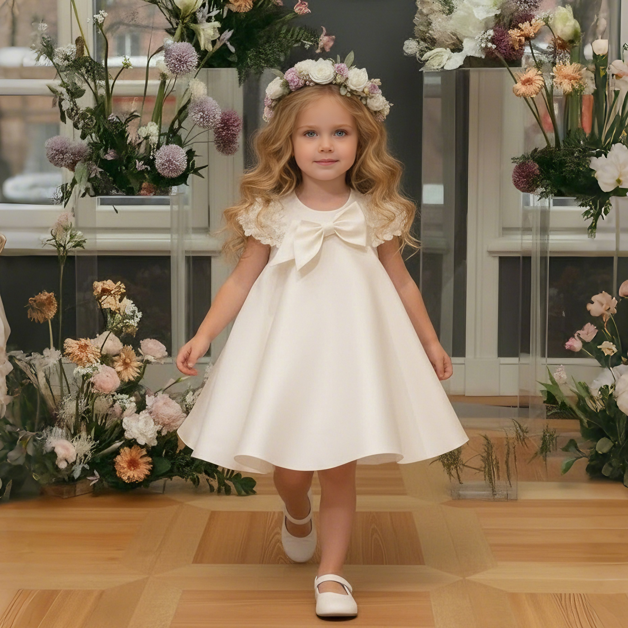 Satin Bow Rosette Short Sleeve Midi Dresses - image 2