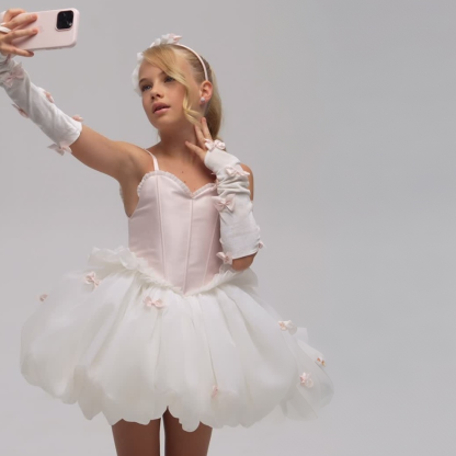 Satin Bow Ballet Sleeveless Short Dresses - White - 8Y - image 1