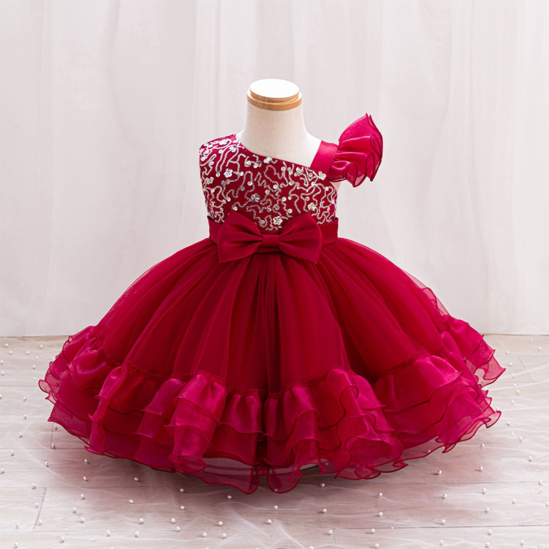 Mesh Bow Folds Sleeveless Mid-long Dresses - Wine - 6Y - image 10