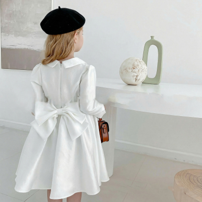 Satin Bow Long Sleeve Mid-long Dresses - image 4