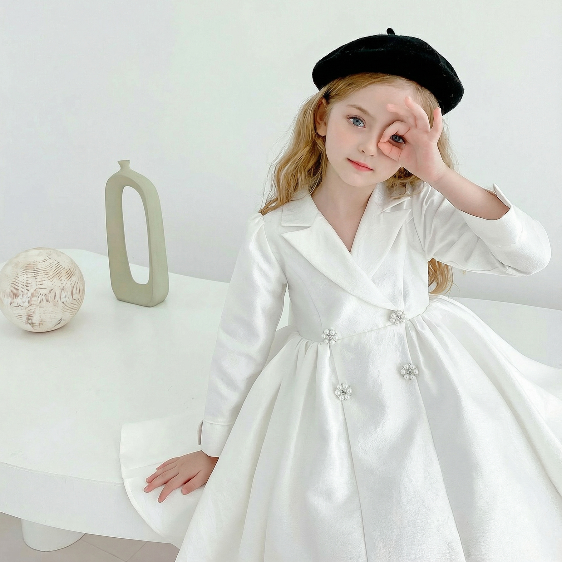 Satin Bow Long Sleeve Mid-long Dresses - image 3