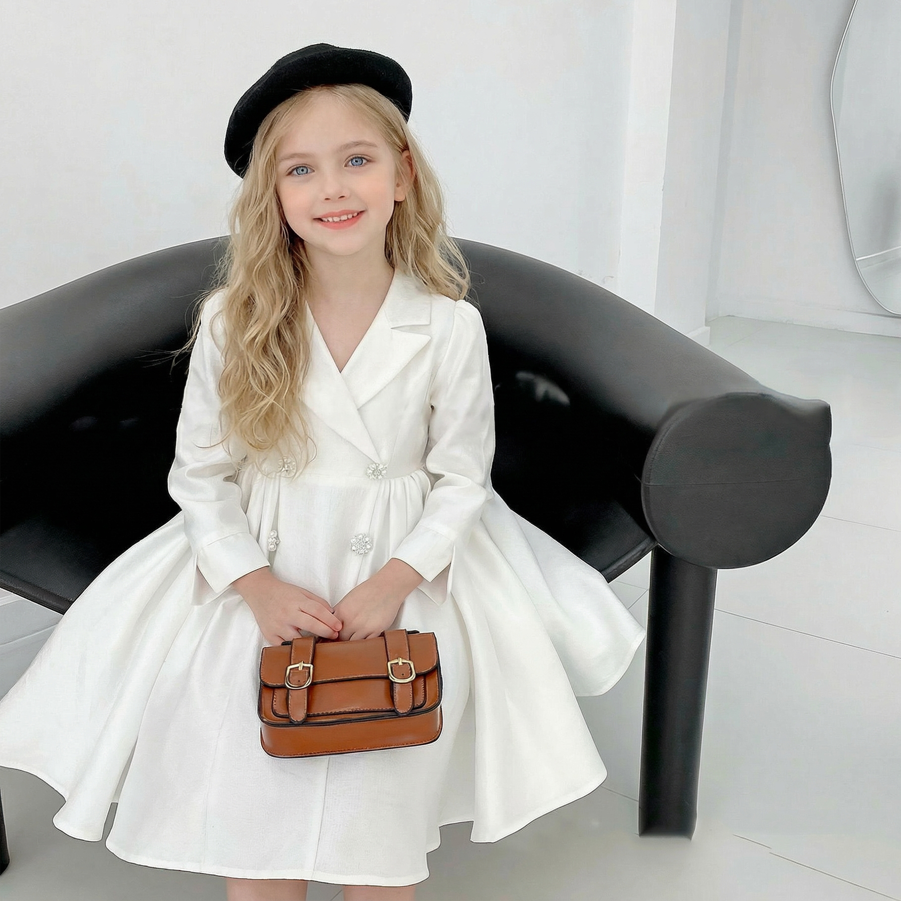 Satin Bow Long Sleeve Mid-long Dresses - image 2