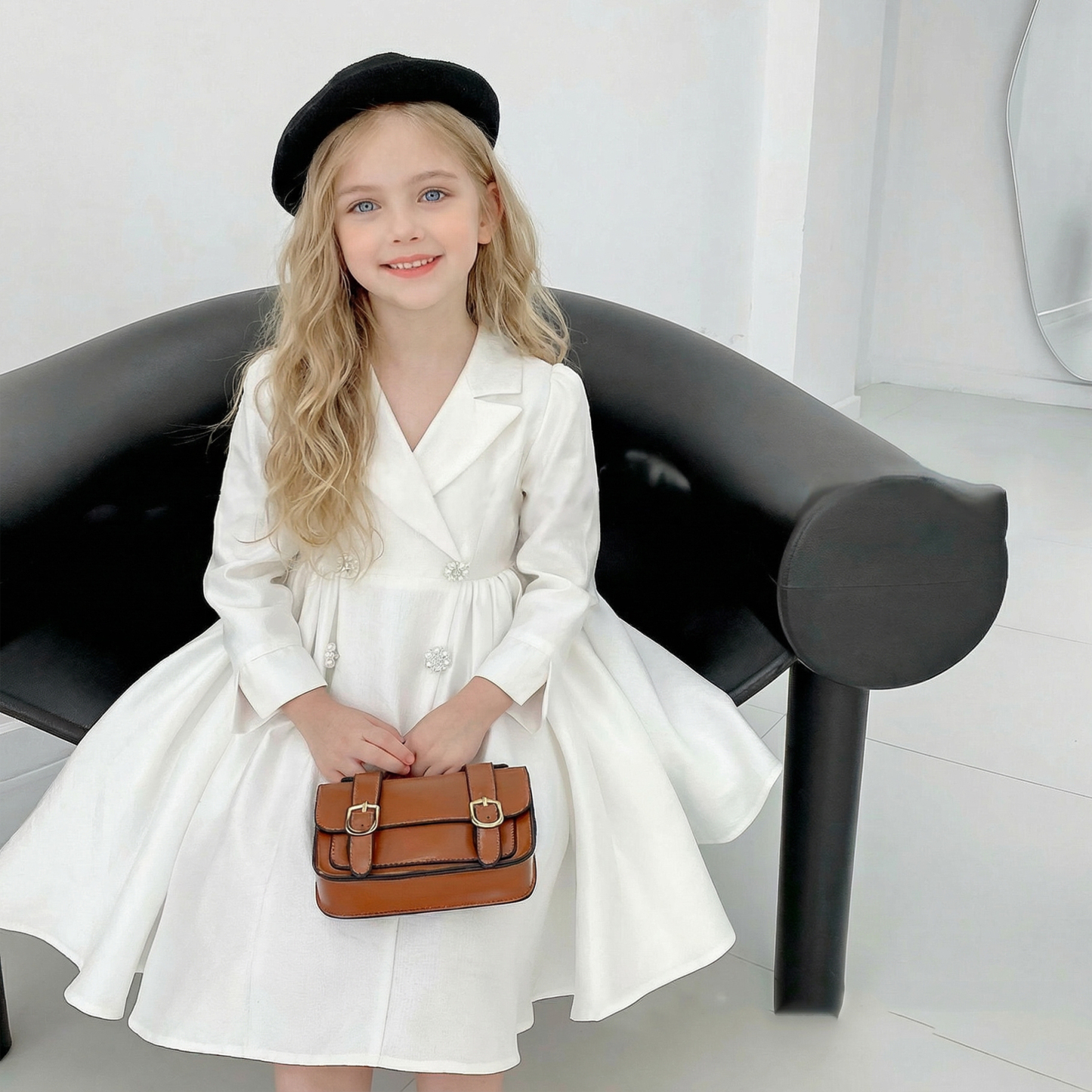 Satin Bow Long Sleeve Mid-long Dresses - image 2