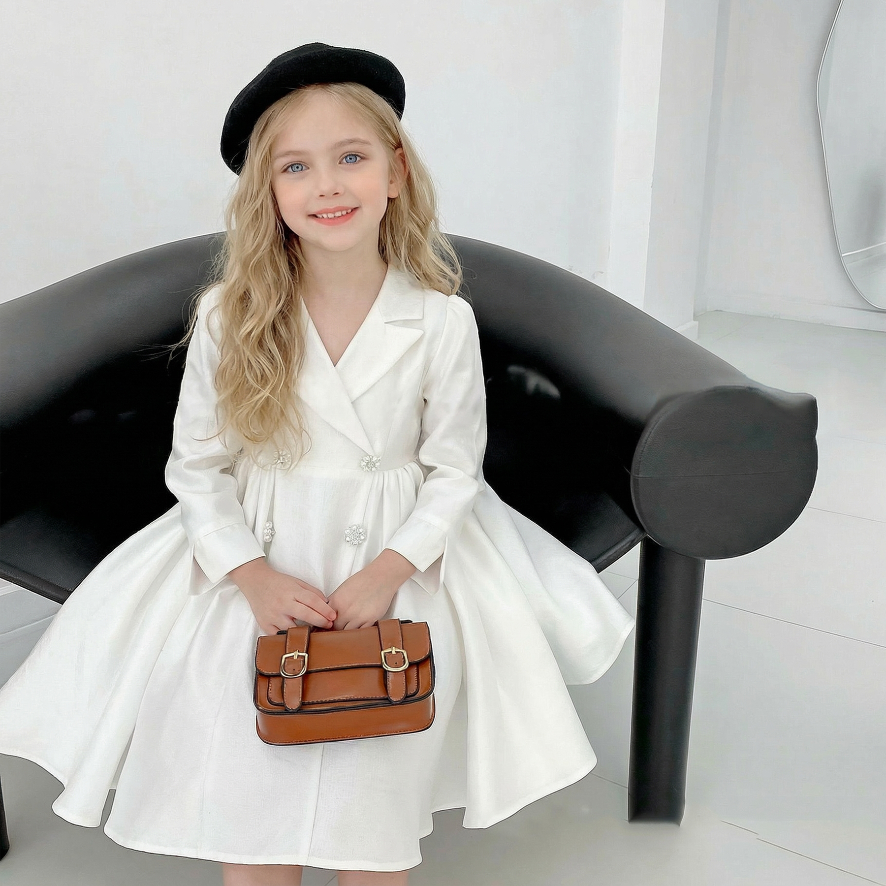 Satin Bow Long Sleeve Mid-long Dresses - image 2