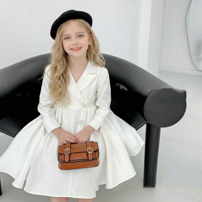 Satin Bow Long Sleeve Mid-long Dresses - image 2