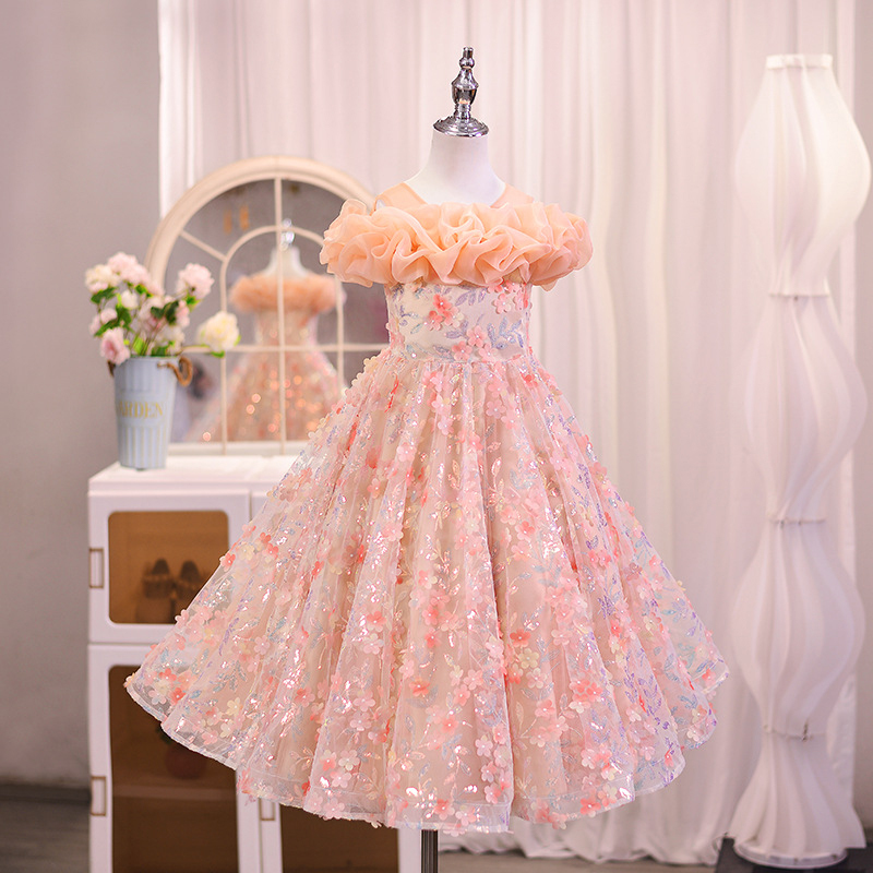 Glitter Split Joint Sleeveless Maxi Dresses - Pink - 12-13Y - image 1