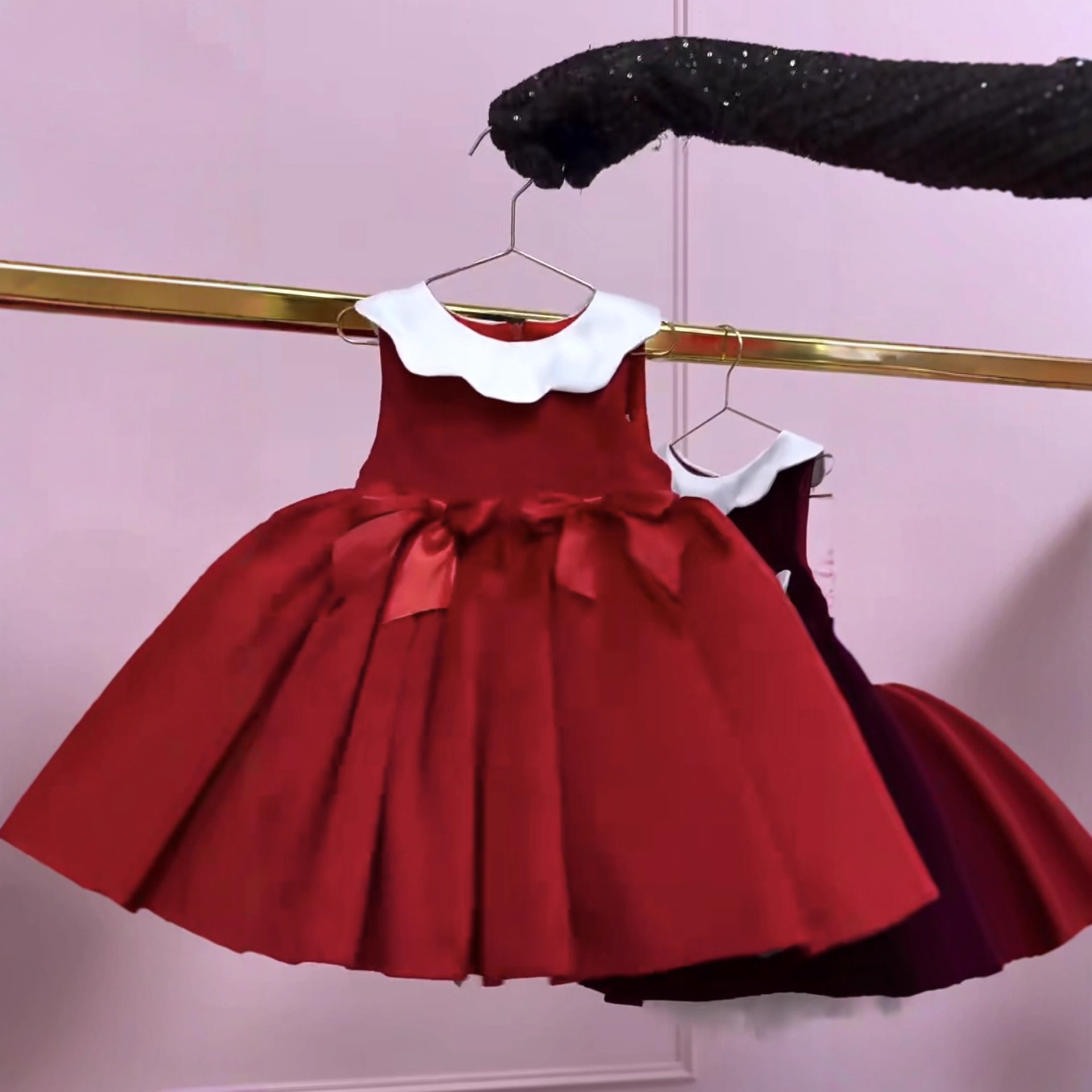 Velvet Bow Sleeveless Midi Dresses - Wine - 5-6Y - image 7
