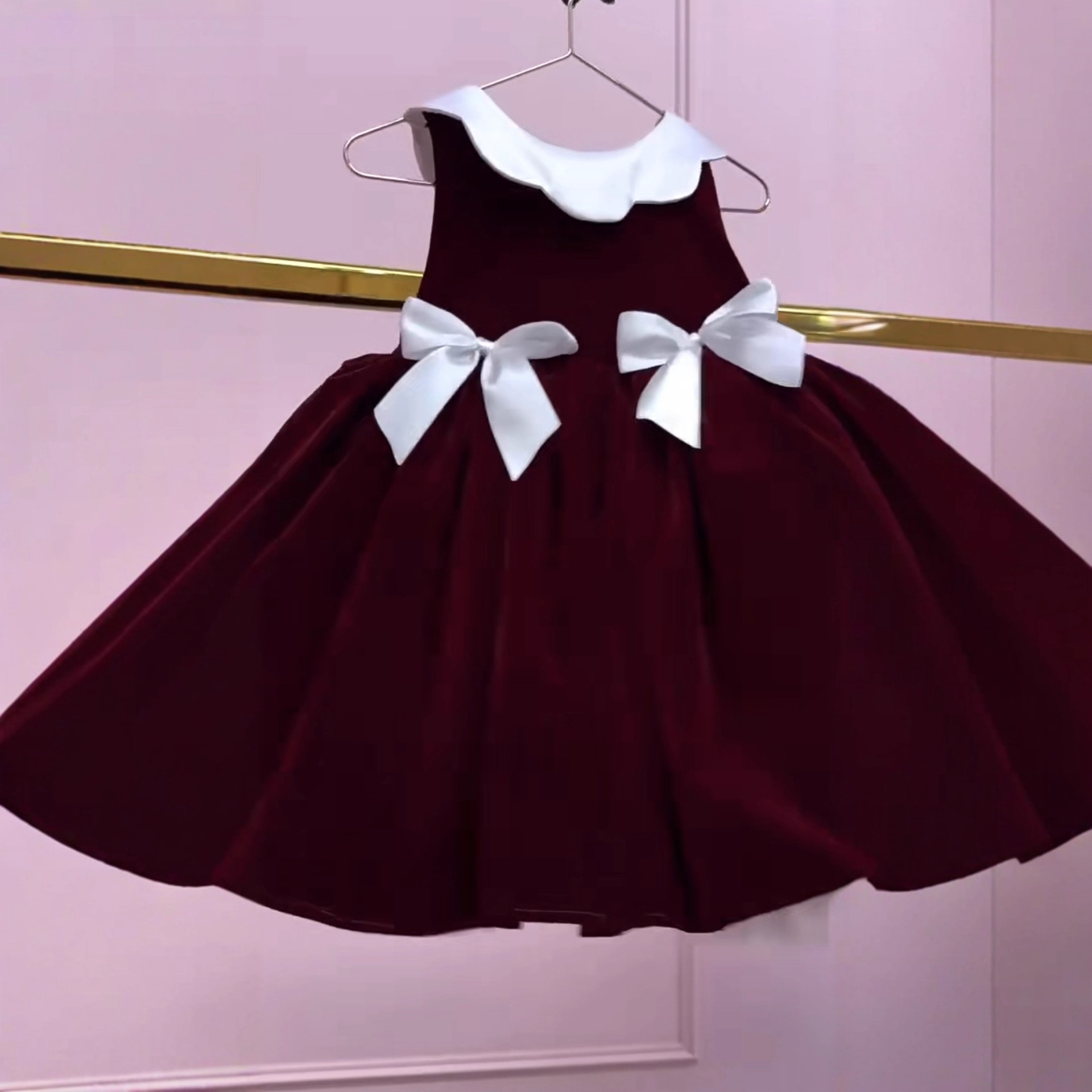 Velvet Bow Sleeveless Midi Dresses - Magenta - 5-6Y - image 8