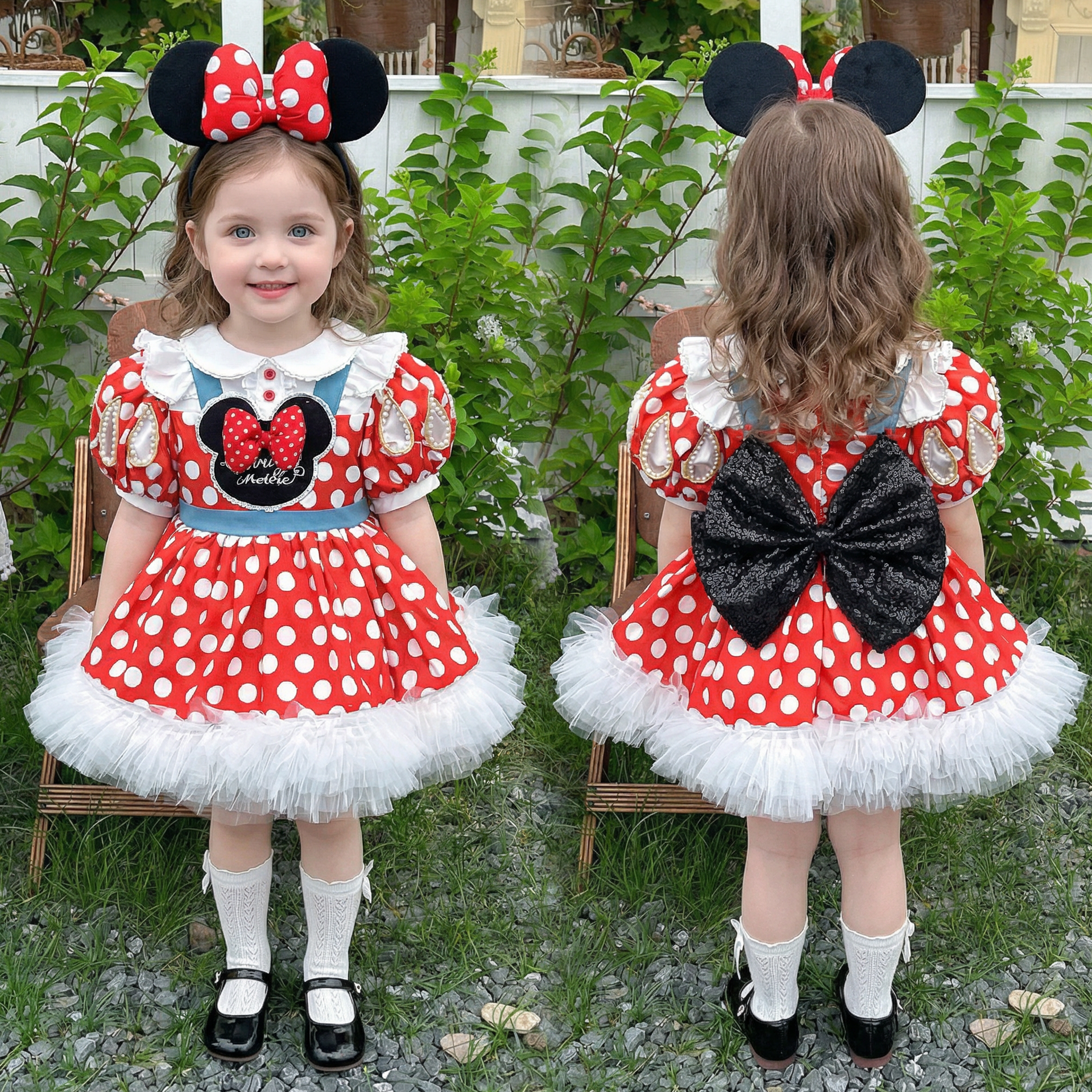 Satin Bow Short Sleeve Midi Dresses With Headbands And Safety  Shorts - image 4