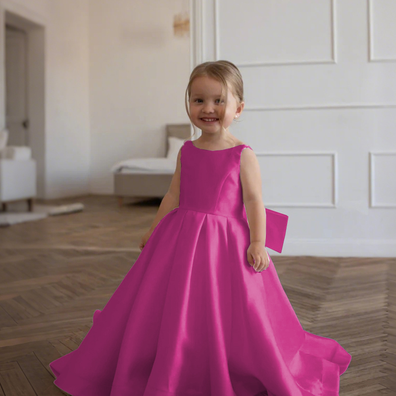 Satin Bow Sleeveless Maxi Dresses - Rose - 15-16Y - image 47