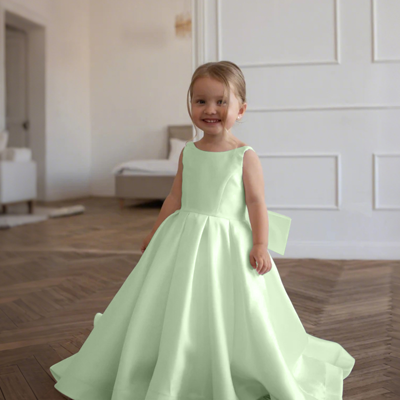 Satin Bow Sleeveless Maxi Dresses - Light Green - 15-16Y - image 49