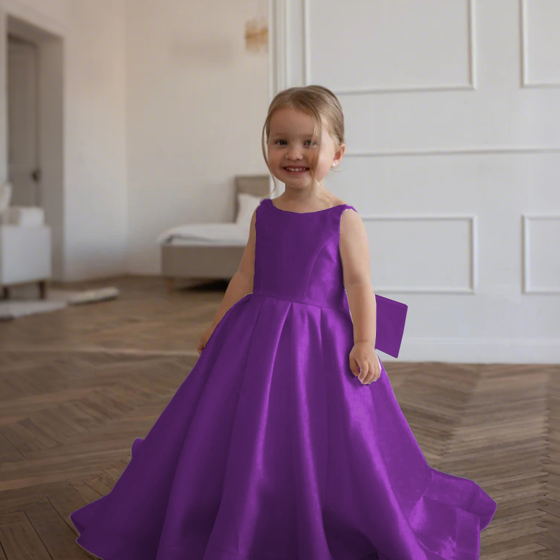 Satin Bow Sleeveless Maxi Dresses - Purple - 15-16Y - image 52