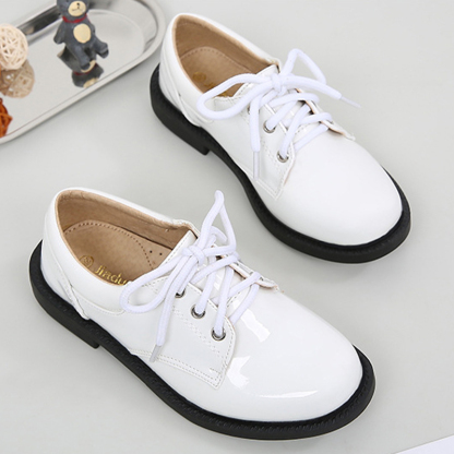 Solid Hook And Loop Round Toe Dress Shoes - White Shiny Lace-up Shoes - 27.5 cm - image 4