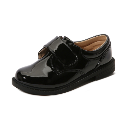 Solid Hook And Loop Round Toe Dress Shoes - Black Shiny Velcro Shoes - 27.5 cm - image 18