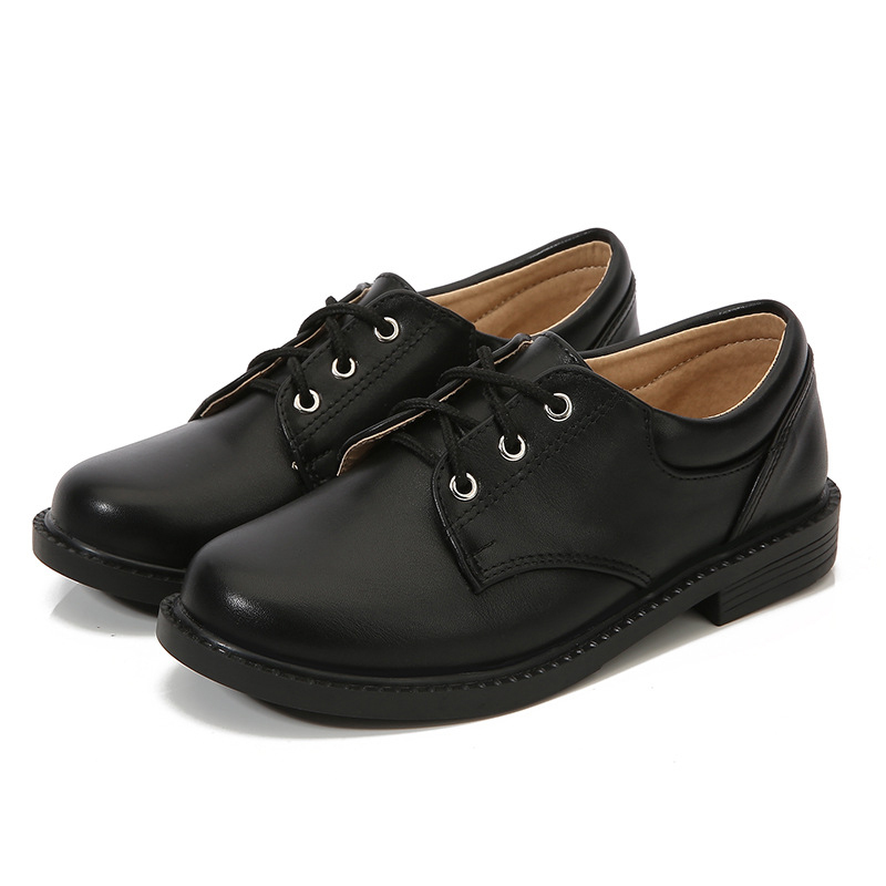 Solid Hook And Loop Round Toe Dress Shoes - Black Matte Lace-up Shoes - 27.5 cm - image 20
