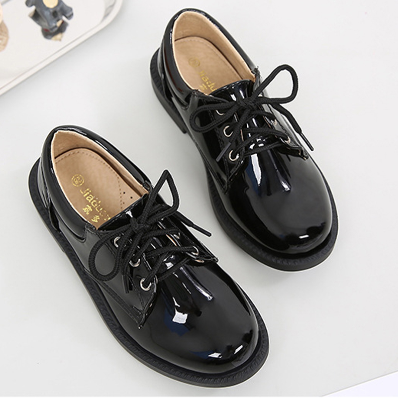 Solid Hook And Loop Round Toe Dress Shoes - Black Shiny Lace-up Shoes - 27.5 cm - image 11