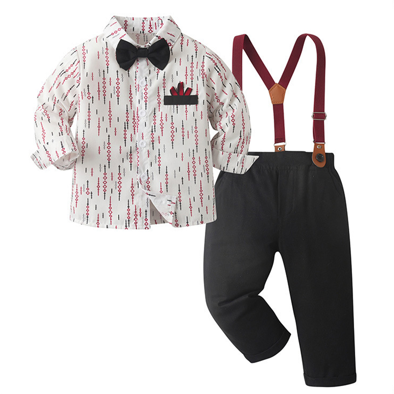 Cotton Bow Overalls Long Sleeve Regular 3-piece Formal Suit - White - 6-7Y - image 1