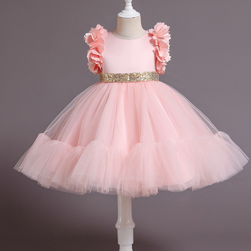 Mesh Rosette Sleeveless Midi Dresses - Light Pink - 9-11Y - image 1